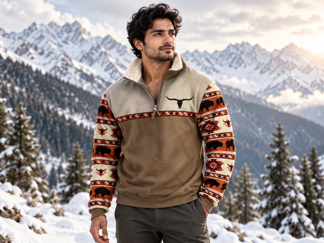 Aztec Buffalo Print Fleece Pullover — photo 1