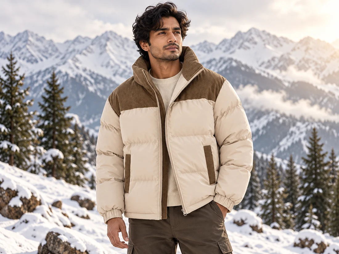 Beige & Brown Puffer Jacket — photo 1