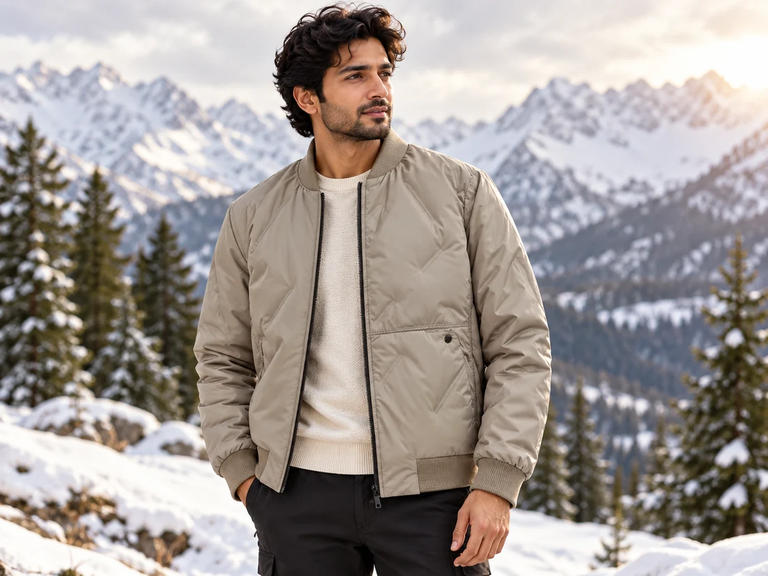 Beige Quilted Bomber Jacket for Men — photo 1