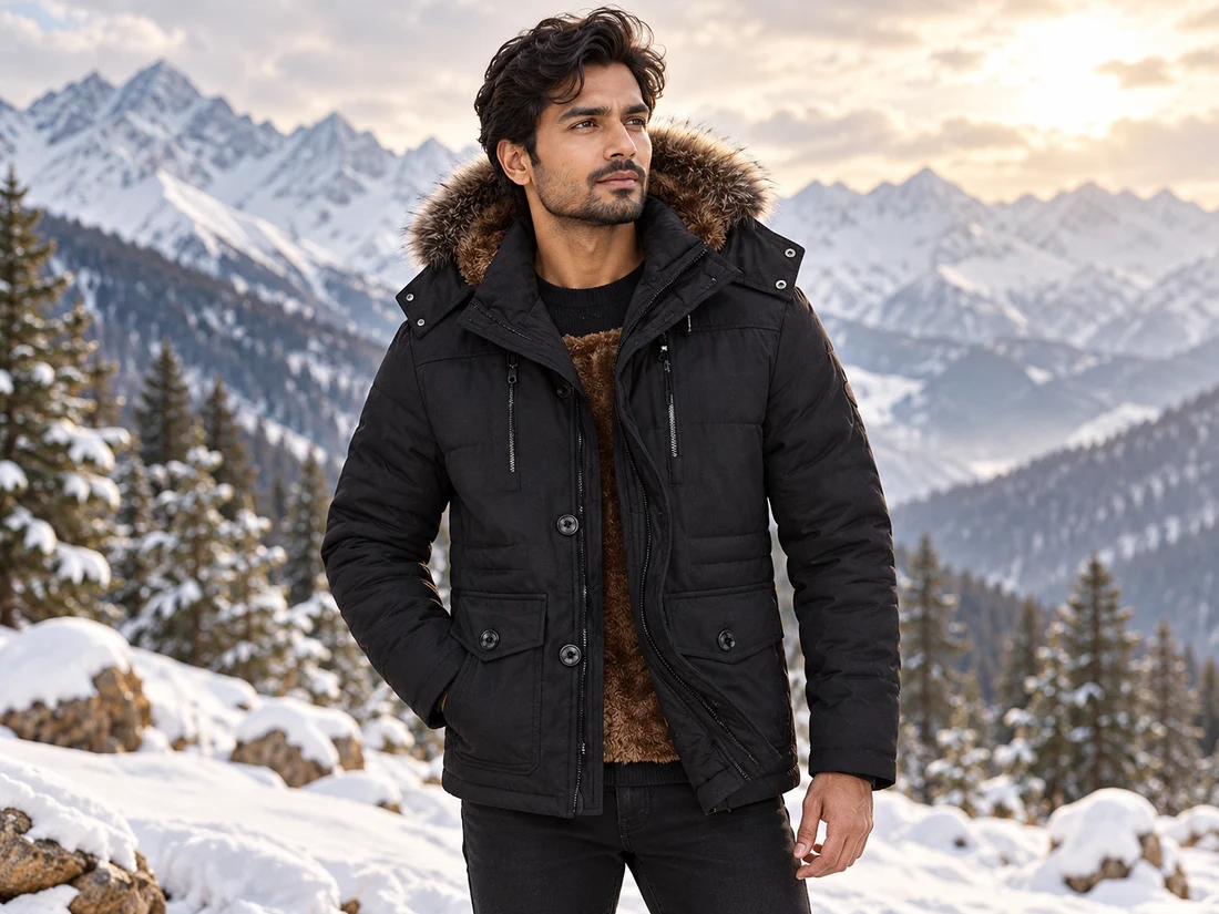 Black Fur-Hooded Winter Jacket — photo 1