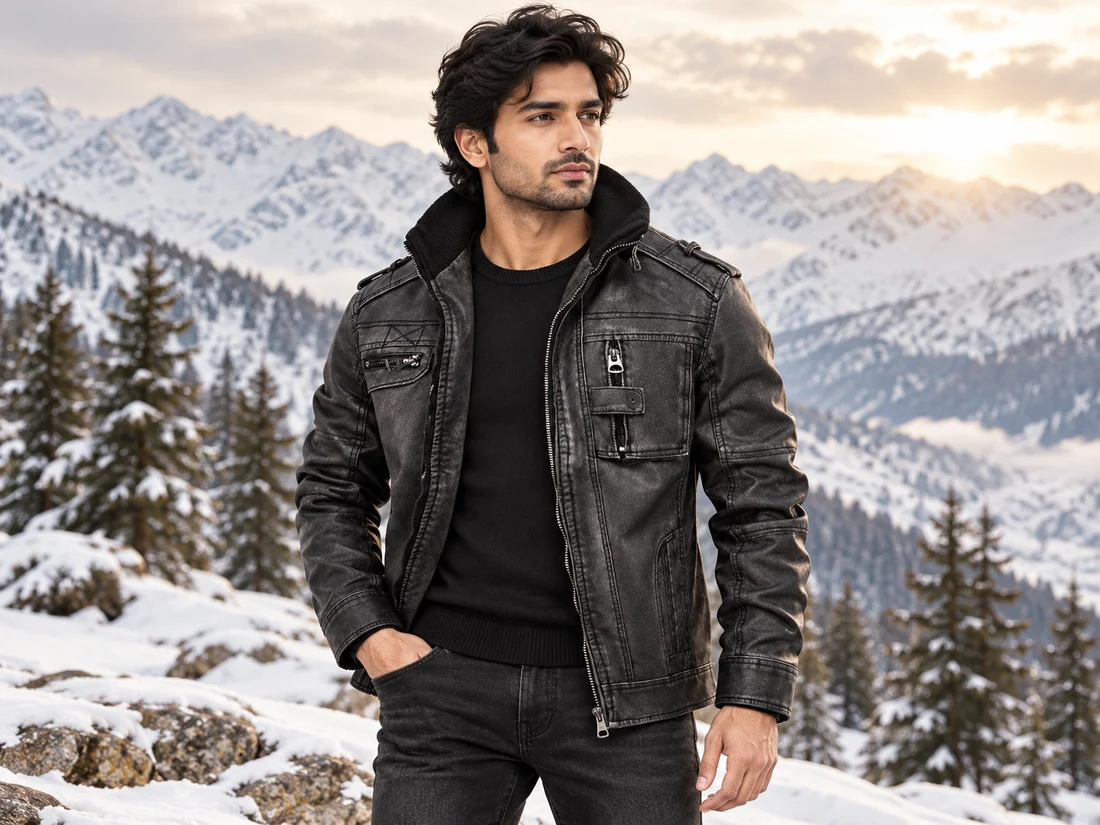 Black Leather-Style Biker Jacket — photo 1