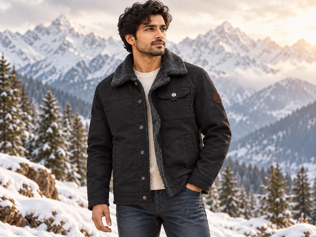 Black Sherpa-Lined Utility Jacket — photo 1