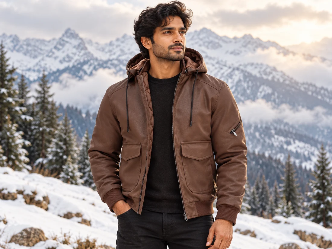 Brown Hooded Leather-Style Jacket — photo 1
