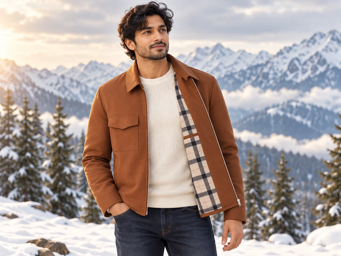 Brown Plaid-Lined Casual Jacket — photo 1