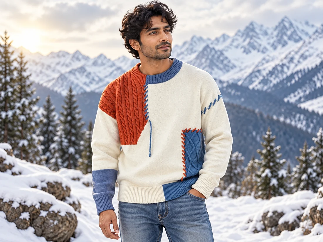 Colorblock Cable Knit Sweater — photo 1