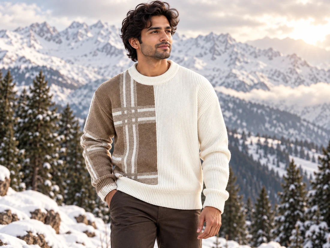 Cream & Brown Colorblock Knit Sweater — photo 1