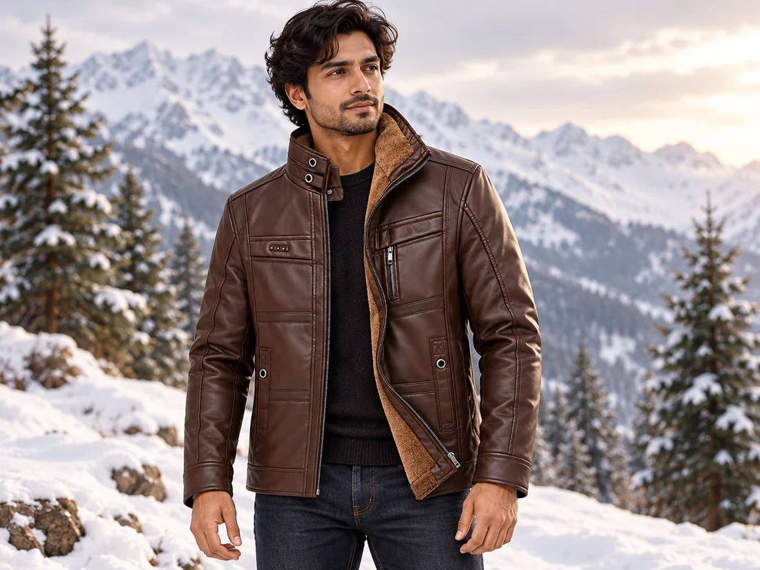 Dark Brown Leather-Style Winter Jacket — photo 1