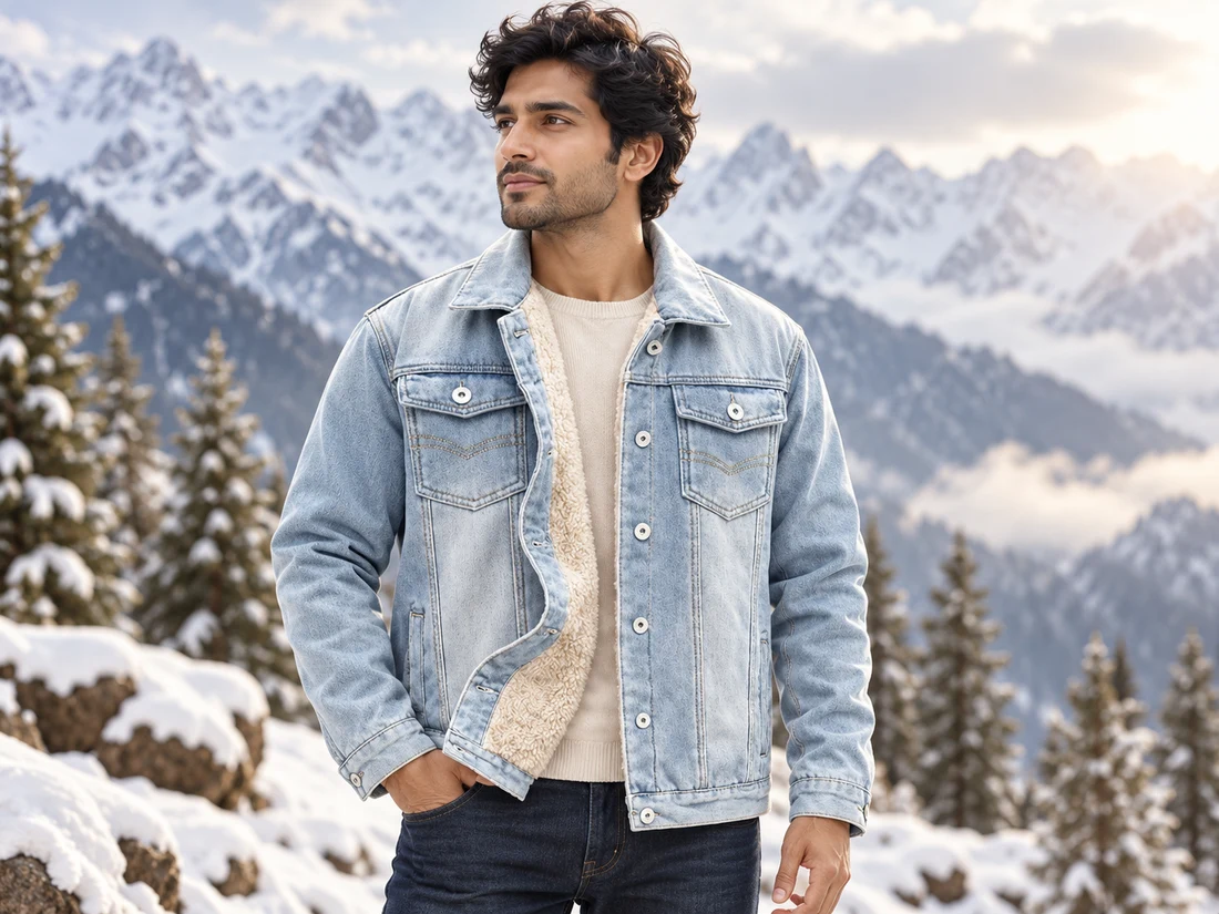Light Blue Sherpa-Lined Denim Jacket — photo 1