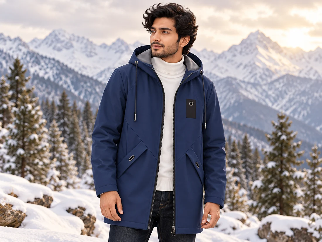 Navy Blue Hooded Long Jacket — photo 1