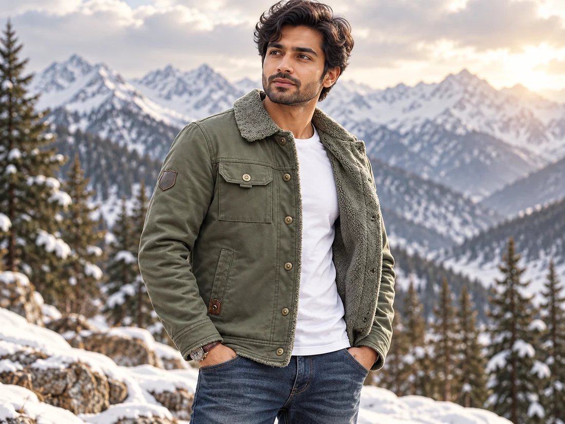 Olive Green Sherpa-Lined Jacket — photo 1