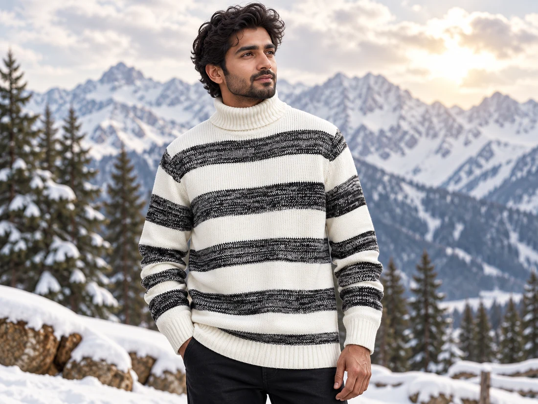 White & Black Striped Turtleneck Sweater — photo 1