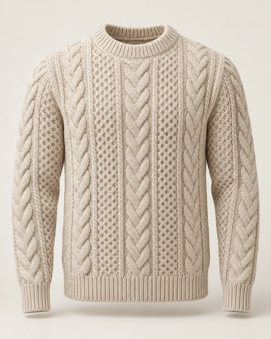 Oatmeal Cable-Knit Crewneck