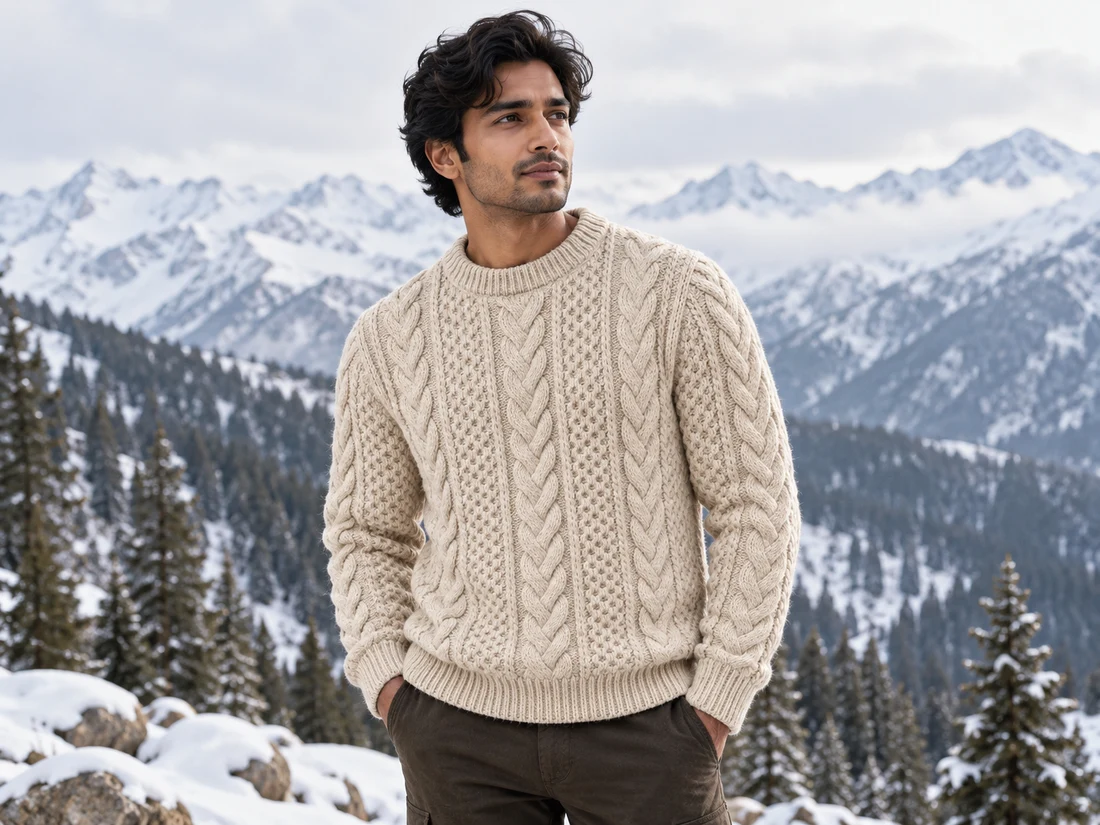 Oatmeal Cable-Knit Crewneck — photo 1