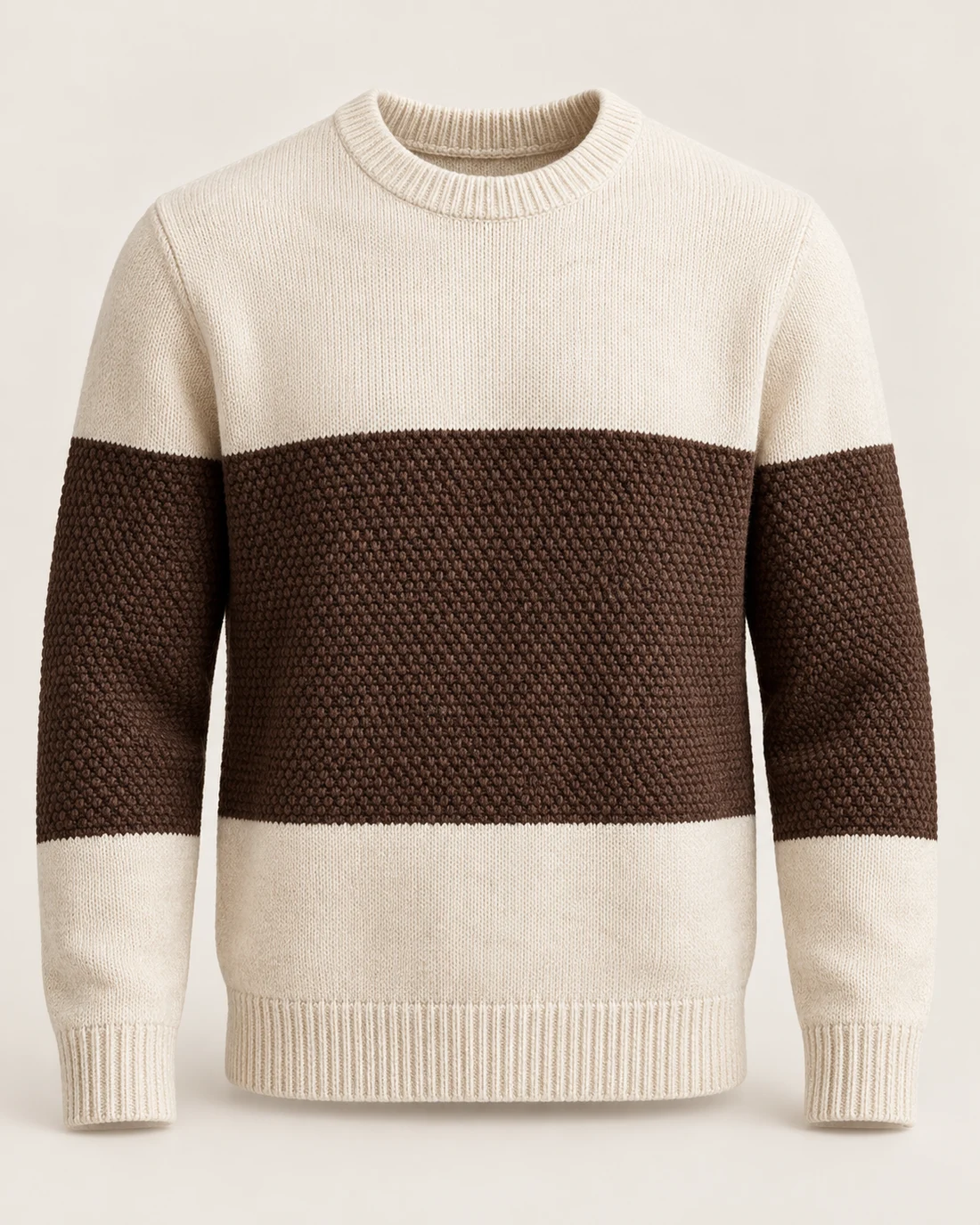 Cream & Brown Colorblock Knit Sweater