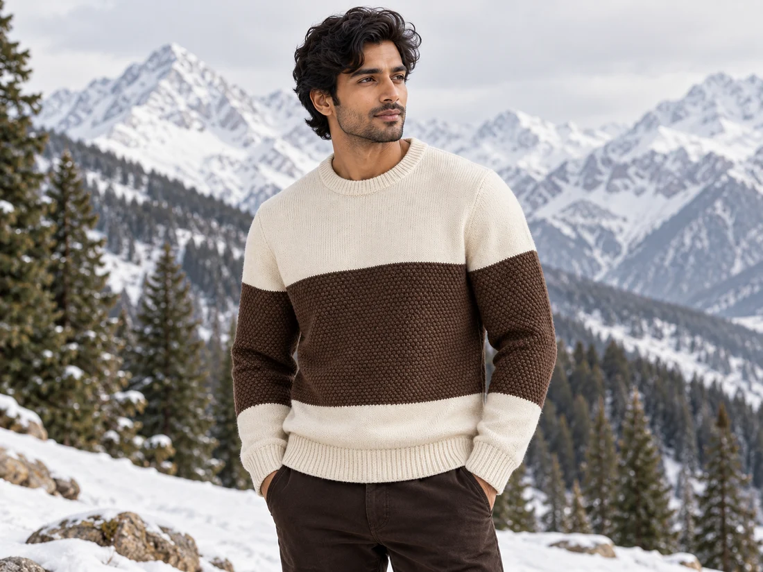 Cream & Brown Colorblock Knit Sweater — photo 1