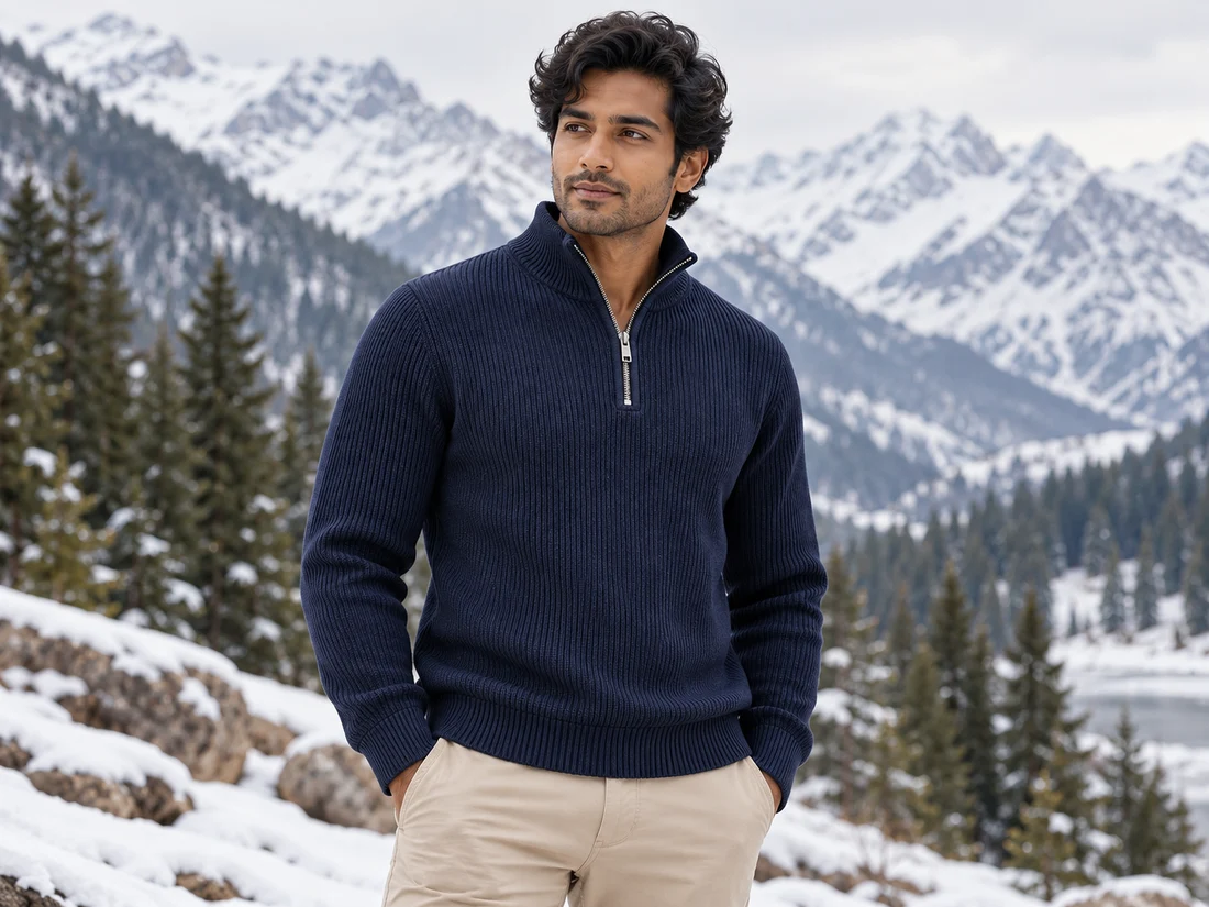 Navy Ribbed Quarter-Zip Sweater — photo 1