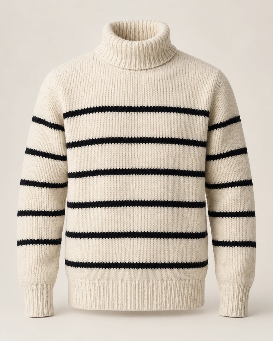 Ivory & Black Striped Turtleneck