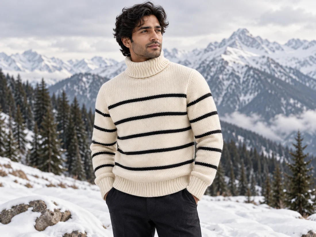 Ivory & Black Striped Turtleneck — photo 1